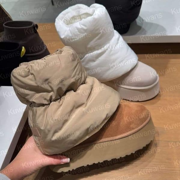 Women Classic Mini Dipper Puffer Boots Ultra Mini Snow Boot Platform Short Fall Winter Chunky Fur Sheepskin Tasman Tazz Sand Chestnut Boot