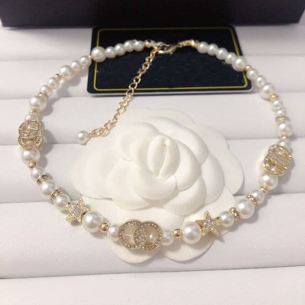 Pearl Necklace Designer Women Pendant Luxury 18K Gold Plated Crysal Choker Necklace Wedding Party Jewelry Accessories