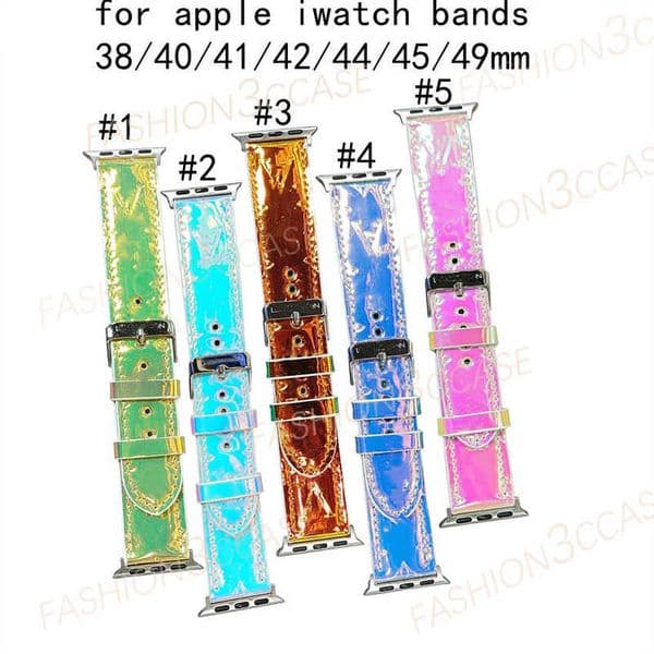 Luxury Watch Band Designer Colorful Apple watch Bands Buckle Leather for iWatch 38mm 40mm 41mm 42MM 44MM 45mm 49mm 4 5 6 7 8 9 Se Ultra Bracelet bright color 0LR6