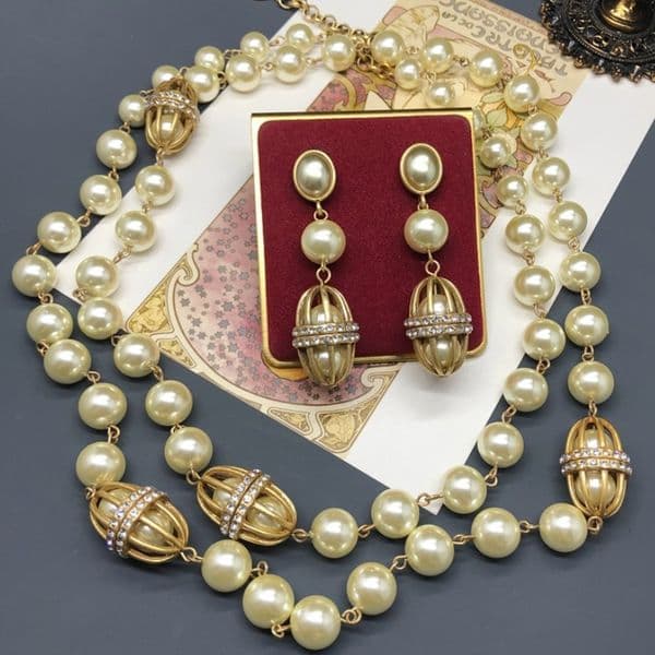 Hotsale Women Vintage Necklace Jewelry Set High Quality Gold Plated Bling CZ Cage Chains Necklaces Earrings Set For Friends Nice Gift