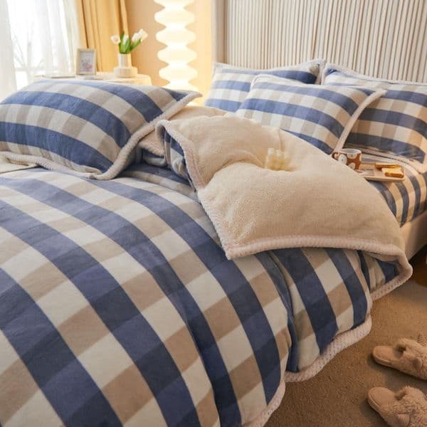 4pcs 2x2.3M black polka dot bedding set warm flannel duvet cover comforter set for winter bedroom decor