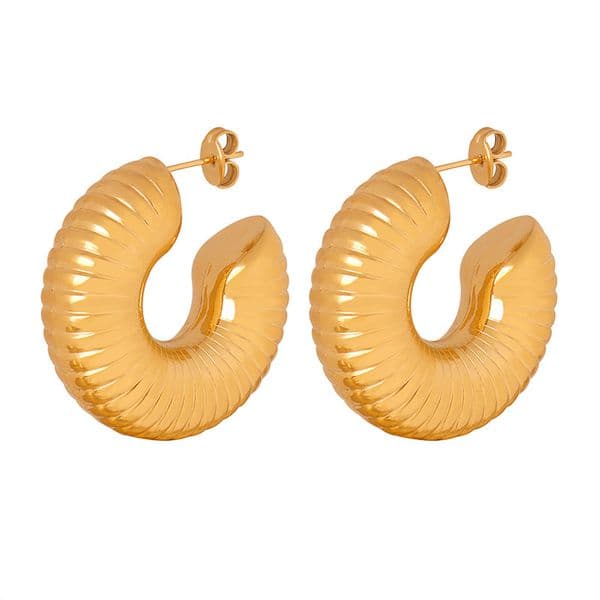 Hoop Earrings For Women Stainless Steel Plated 18K Gold Letter C Shape Vintage Earrings Trending Fashion Accessories Jewelry Ladies