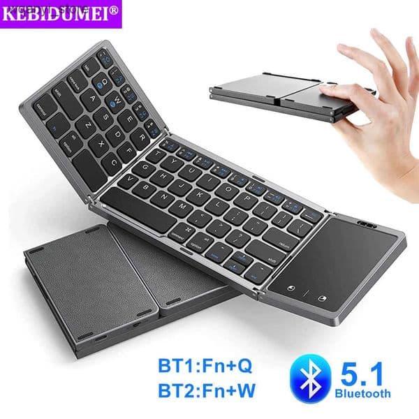 Keyboards 3-Folding keyboard Mini wireless keyboard Foldable dual Bluetooth keyboard with touchpad suitable for Windows Android iOS iPad phones L240910