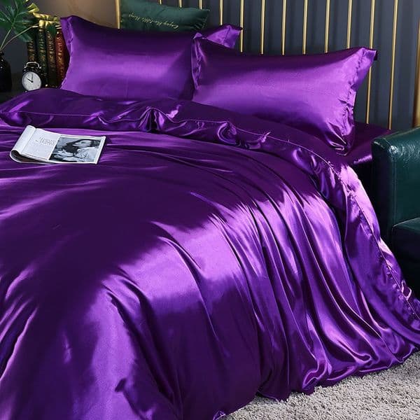 Luxury Satin Bedding Set 2x2.3M 4pcs Dark Blue Silk Comforter Elegant Bed Linen