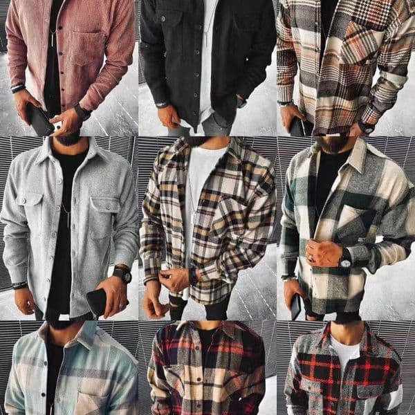 Designer's new character shirt new men's shirt plaid pocket long sleeve shirt