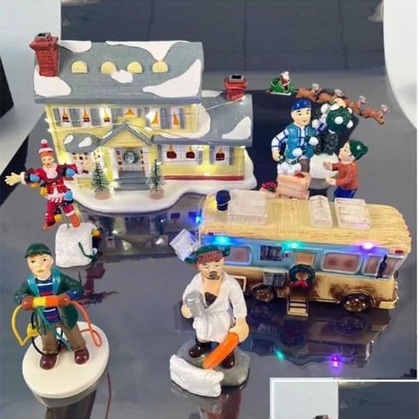 Christmas Decorations Brightly Lit Building Santa Claus Car House Village Holiday Garage Decoration Villa Home Desktop