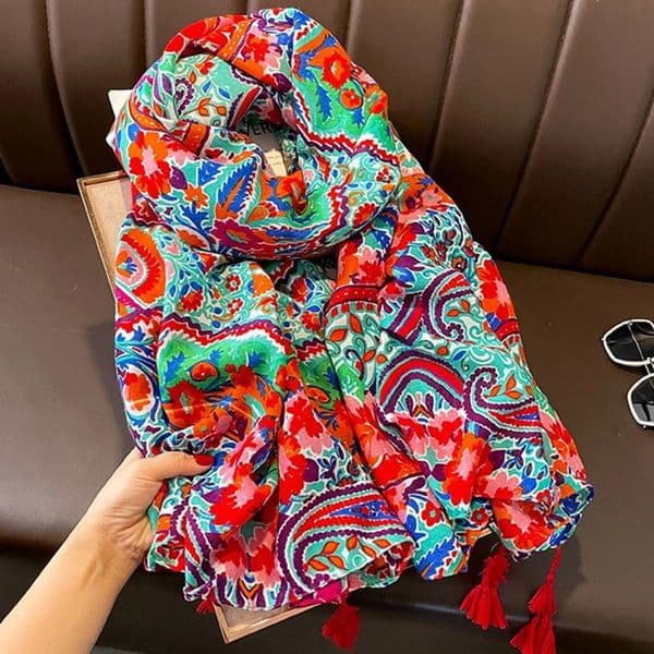 New Muslim Headscarf, Ethnic style Tassels Shawls The Four Seasons Windproof Beach Towel, Fashion Print Warm Bandanna