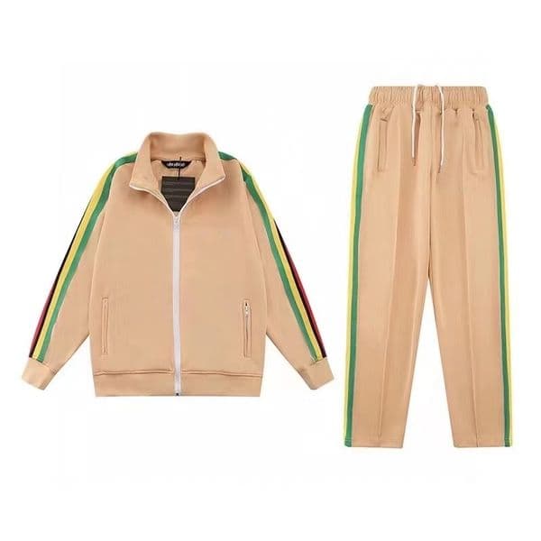 2025 Spring New Mens and Womens Angel Side Rainbow Striped Jacket Pants Sportswear Tracksuits Retro Casual Male Zipper Stand Collar Cardigan Coat Trousers