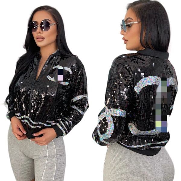 New sequin Jacket Women's casual zipper baseball Jacket Everyday coat top shirt