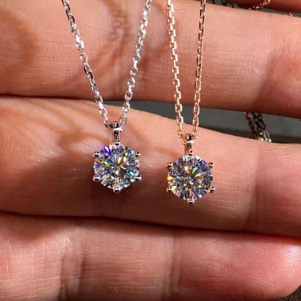 Classic Silver Color 1ct Moissanite Solitaire Six Claw Diamond Pendant Necklace Jewelry Gifts