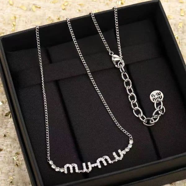 High version luxury M letter full diamond silver necklace simple and versatile temperament high-end necklace for women