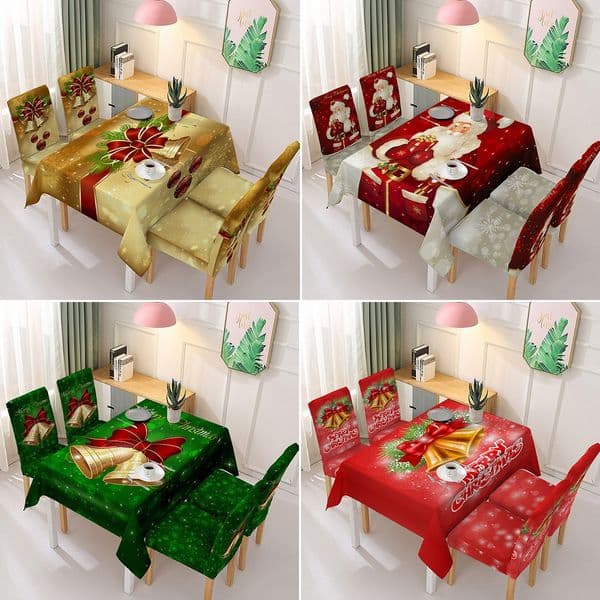 gold christmas tablecloth 140x180cm festive bell and bow dining table cover
