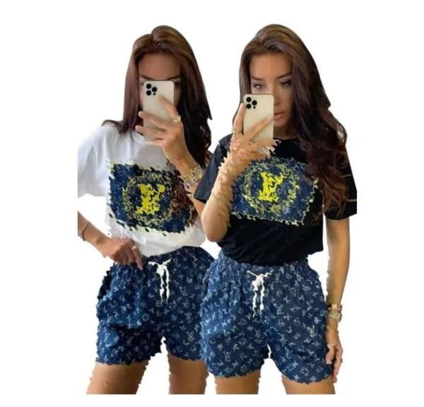 Women Tracksuit Designer Short Sleeve O-Neck Tee Tops+Denim Shorts Two Piece Set Outfit Legging Women Jogging Suit