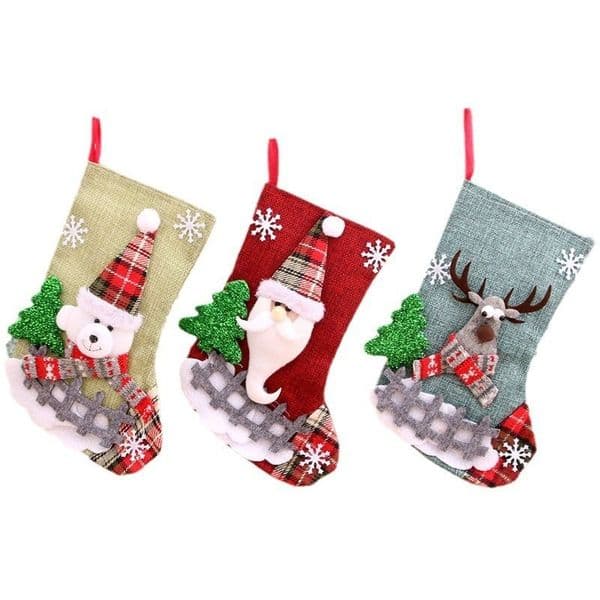 Christmas Fireplace Stocking Santa Bear Reindeer Snowflake Hanging Gift Sock Holiday Home Decor