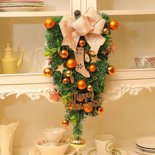 Christmas Door Wreath Red Ribbon Pine Cone Hanging Ornament Holiday Home Wall Decoration