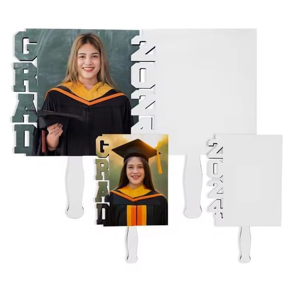 Sublimation 2024 Graduation Paddle Fan Graduate Photo Frame Blanks DIY MDF Wood Board Heat Transfer Single Side Print Photo Frames Class Party Memorial Decor