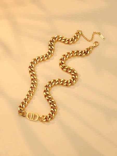 1 Korean fashion gold heavy-duty chain letter D necklace suitable for womens hip-hop punk parties durable stainless steel jewelry AAA