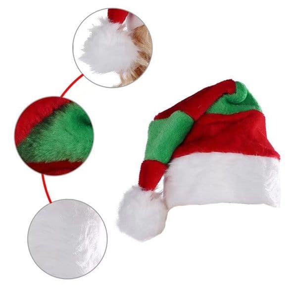 Plush Santa Hats Red Green Striped Christmas Costume Hats for Holiday Party Wear