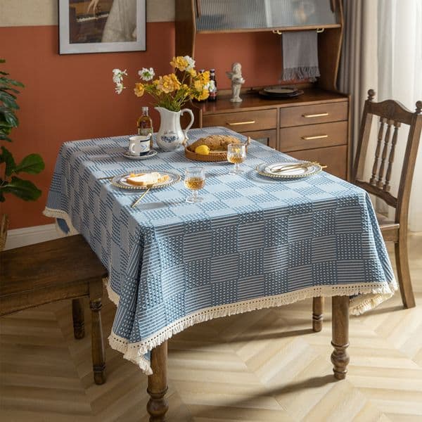 Geometric Line Plaid Polyester Jacquard Fringed Rectangular Dining Coffee Table Tablecloth Cover Towel 123