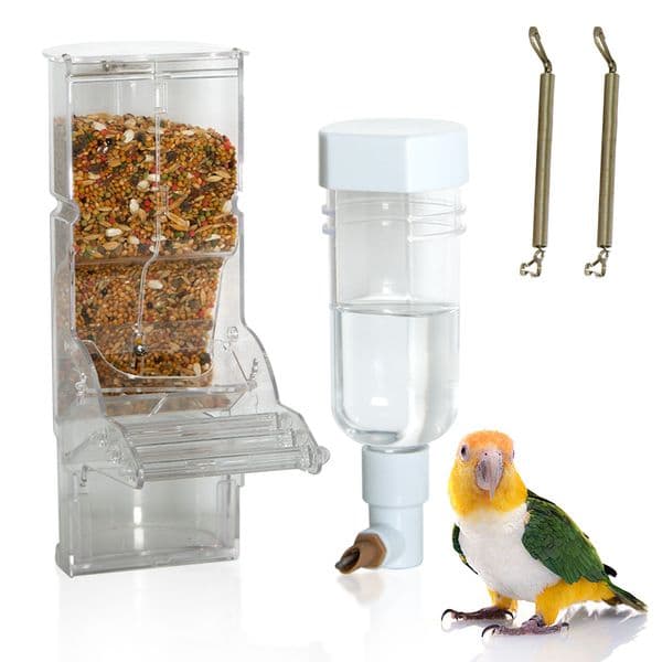 No Mess Bird Feeder Water Dispenser Set Automatic Parrot Feeder Drinker Acrylic Seed Food Container Parrot Drinker Lovebird Parrot Canary Finch Cage Accessories