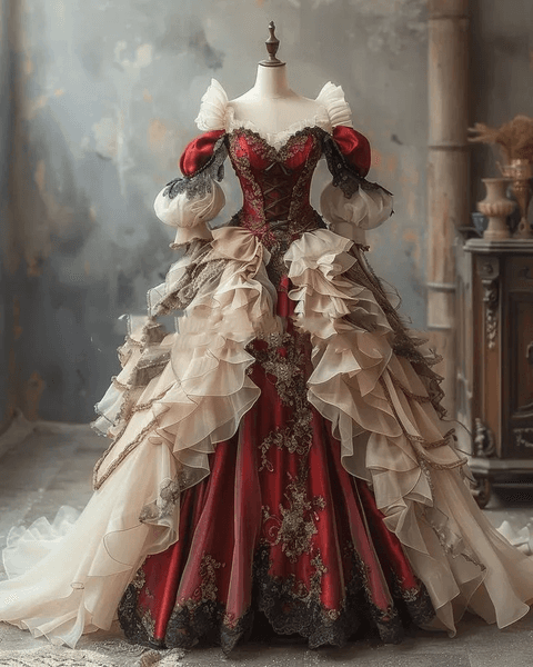 Burgundy Champagne Victorian Gothic Wedding Dresses Fairy Long Sleeve Lace-up Corset Ruched Costume Bridal Gown Garment
