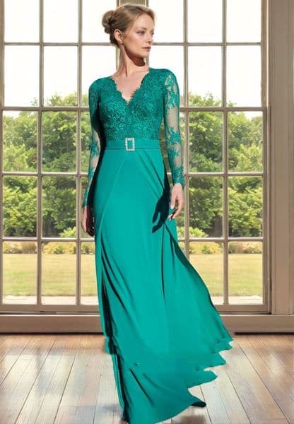 Elegant Hunter Mother Of The Bride Dresses Long Sleeves V-Neck Groom Mom Formal Dress 2025 Wedding Guest Gown For Women