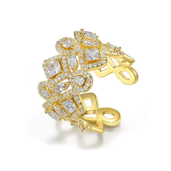 Designer's Luxury Zircon Ring for Women Copper Plated Gold Micro Set AAA Zircon Opening Adjustable Personalized Party Hip Hop Jewelry