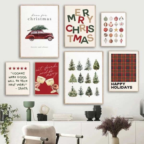 Christmas candy red truck canvas painting red green New Year decoration poster living room holiday wall art home decoration W241128