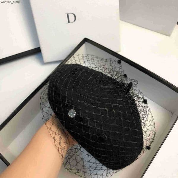 Berets Berets Fascinating Mesh Veil Wool Beret Autumn Winter Warm Beanie Hat Vintage Felt Casual Painter Hats Female French Caps L240910