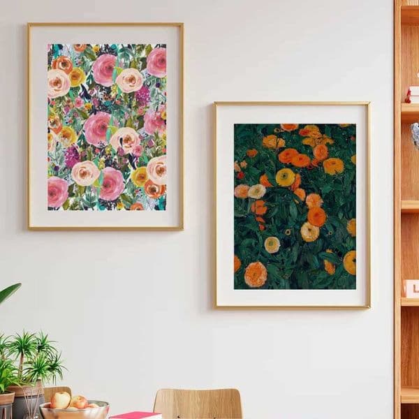 Floral print watercolor orange floral painting canvas poster antique floral print vivid aesthetic wall painting decoration W241128