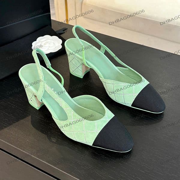 Ladies Sling-Heel Dress Shoes Designer Chunky Heel 9cm/6.5cm/2.5cm Square Head Stitching Sandals Strass Embellishing Fashion Outdoor Dress Shoes Party Shoes