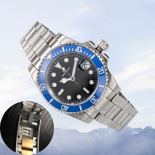 men's automatic nical ceramic all stainless steel sliding buckle swimming watch, sapphire luminous 41mm watch