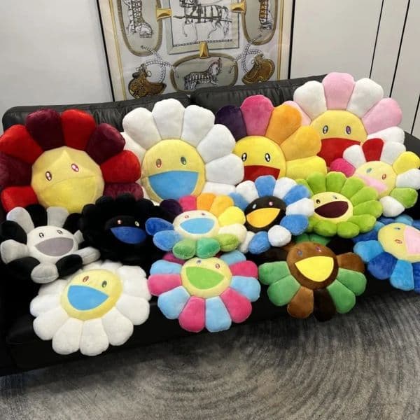 Creative Stuffed Flower Cute Smile Rainbow Sunflower Decorative Pillow Office Back Plush Cushion 240422