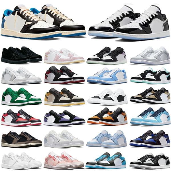 Low Basketball Shoes Men 1S UNC Pine Green Pairs University Blue Grey Red Women Yellow Banned Bred Chicago Black Toe Court Purple Sneakers 36-47