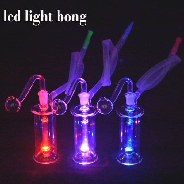 LED Luminous Female Glass Oil Burner Bong Hookah Shisha Ash Catchers Bong Matrix Birdcage Percolater Bubbler Smoking Water Pipe with Glass Oil Burner Pipe and Hose