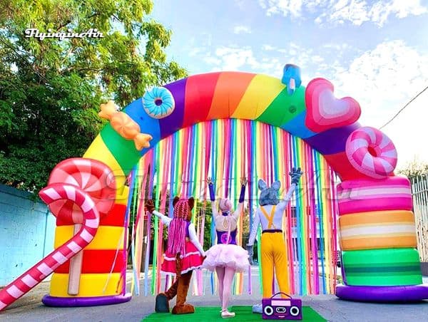 wholesale Outdoor Inflatable Rainbow Arch 7m 23ft Width Colorful Air Blow Up Curved Candy Archway For Park And Circus Entrance Decoration