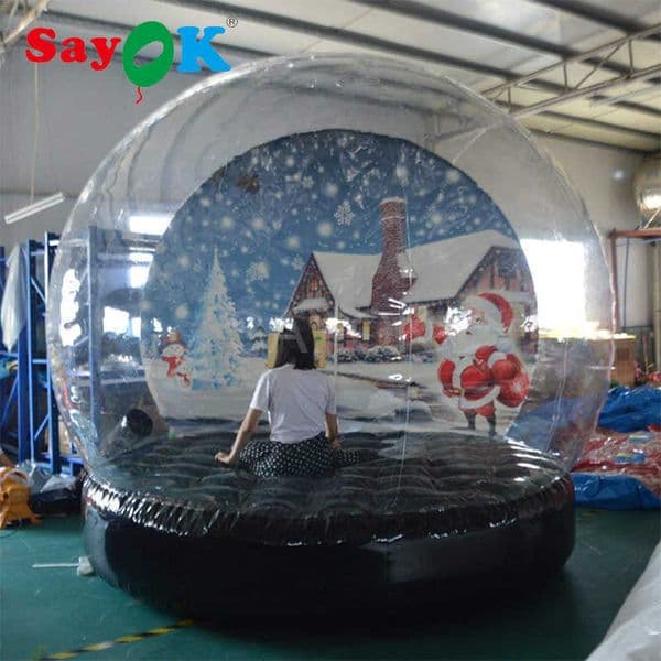4mD (13.2ft) Sayok Christmas Decoration Inflatable Snow Globe Bubble Transparent Bubble Tent with Printed Background Blower and Pump