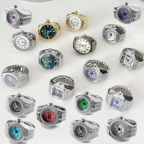 Cluster Rings Couple Finger Watch Ring Vintage Punk Elastic Alloy Band Men Women Jewelry Clock Roman Numerals Dial 28Style Mini Quartz