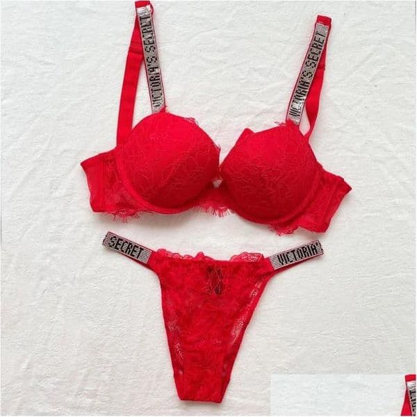 Bras Sets Vs Push Up Bra Set Lace And Panty Sexy Womens Embroidery Deep V gerie Good Quality Pretty Underwear Drop Delivery Appare Dhlku