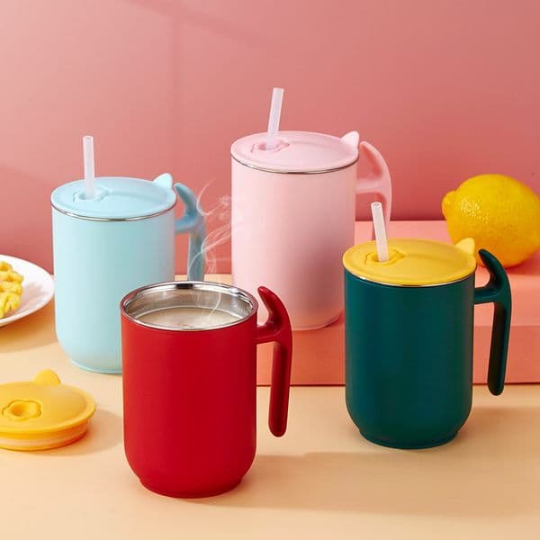 Stainless Steel Mug with Lid and Handle Double Wall Travel Tumbler Beer Cup BPA Free With Plastic Liner 500ml