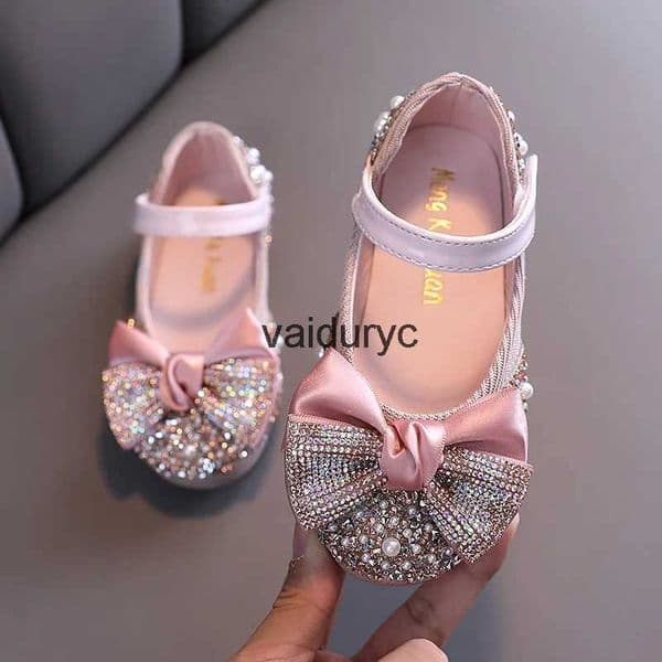 Flat shoes New ldren Leather Shoes Rhinestone Bow Princess Girls Party Baby Student Flats Kids Performance D785H24229