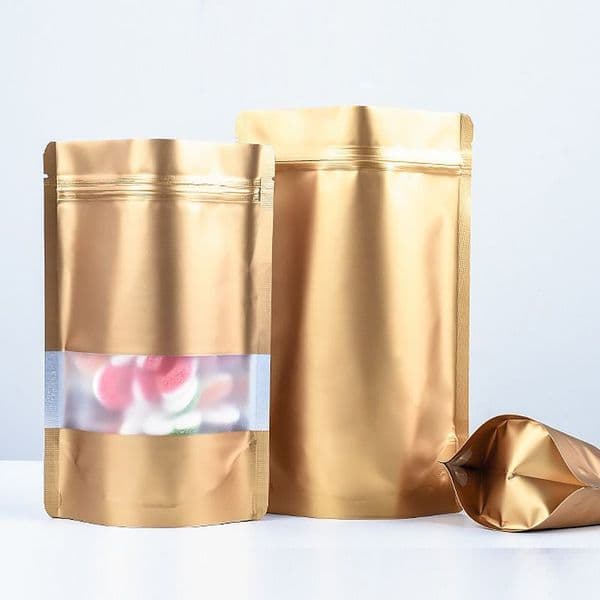 9 Size Golden Stand Up Aluminium Foil Bag With Clear Window Plastic Pouch Zipper Reclosable Food Storage Packaging Bag Wholesale LX02687