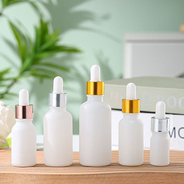 Empty Pearly white Round 30ml 1oz Glass dropper bottle for Serum essence oil bottles container packing With silver dropper