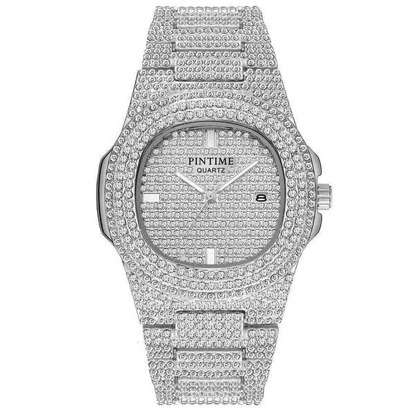 Watch, hip-hop jewelry designer watch, men's/women's sparkling ice-encrusted Cubana Sier/gold hip-hop tungsten steel strap quartz watch