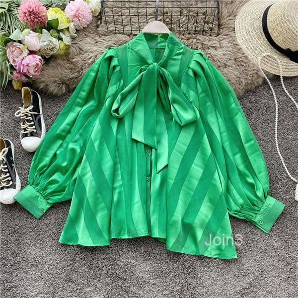 Elegant and socialite design with a bow Blouse womens super immortal lantern sleeves stylish mid length long sleeved top