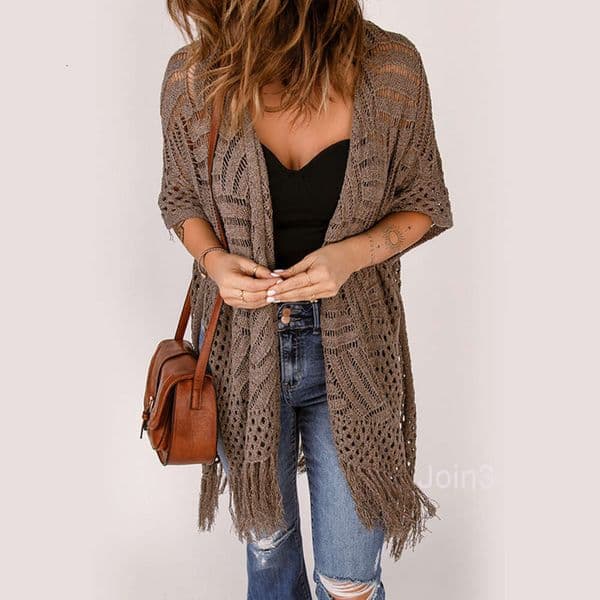 Summer Beach Sunscreen Clothing Womens Mesh Hollow Bikini Cover Up Loose Knitted Cardigan