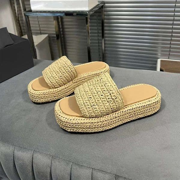 Designer Espadrille Sandals Women Raffias Straw Slides Luxury Slippers Triangle Sliders Weave Platform Shoes Beach Pool Slipper With Box 589