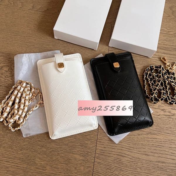 Storage Bags 10X18X1.5CM fashion black and white cards holder metal chain classic phone bag c crush gift with box
