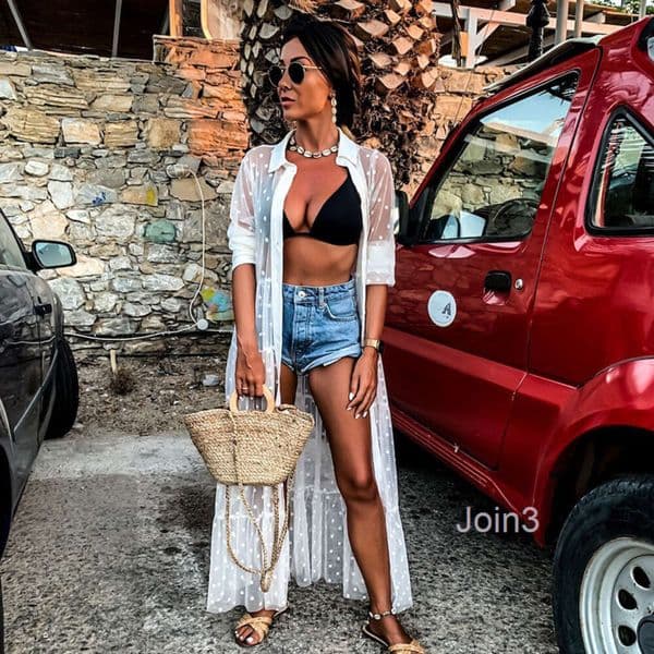 Summer New Beach Skirt Womens Solid Color Sexy Chiffon Perspective Beach Bikini Swimsuit Cover Up Sun Protection Clothing