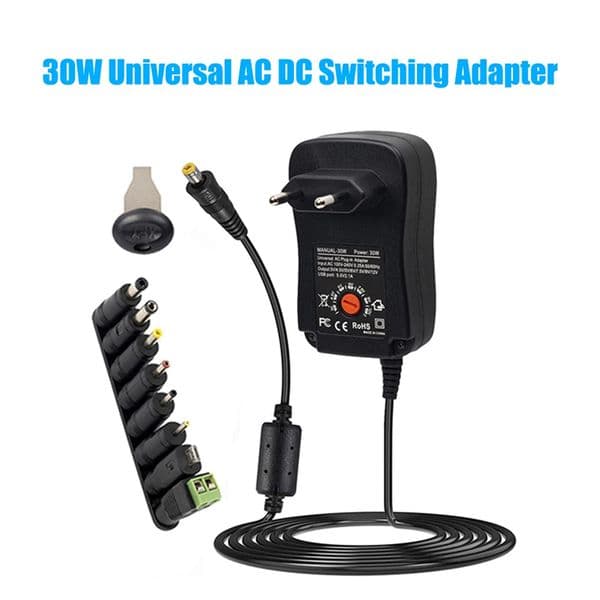 30W Universal AC to DC Power Supply Adapter with 5V 2.1A USB Port, AC Plug-in Power Charger 3V to 12V Adjustable Output Voltage